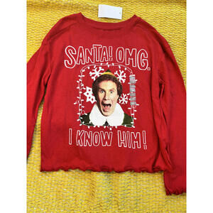 Elf Red Holiday Themed Shirt with 'Santa! OMG. I Know Him!' Print Girls size 10‎